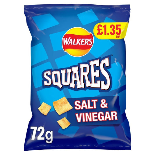Walkers Crisps Squares Salt & Vinegar Snacks 72g Bags  X 18 Bags  B/B  21.2.260