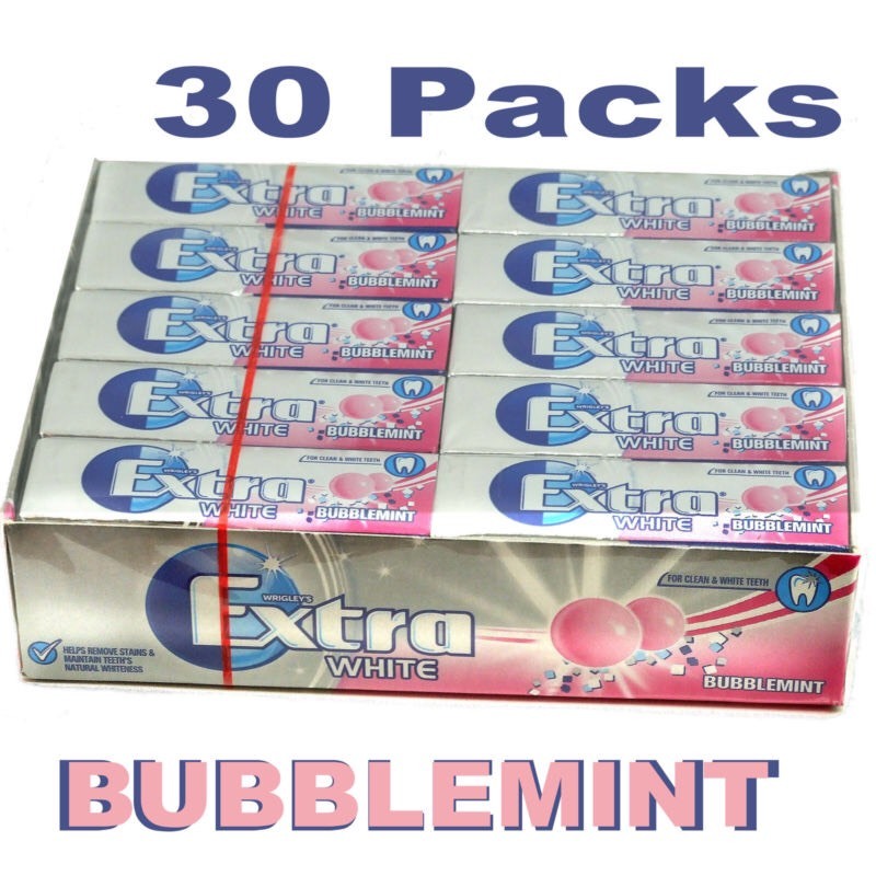 New Wrigley's 30 Packets Extra Chewing Gum Bubblemint Sugar Free Wrigleys Packs0