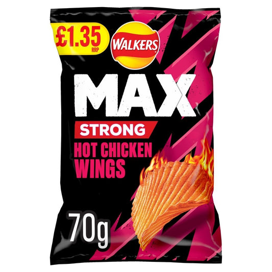 Walkers MAX STRONG Hot Chicken Wings Crisps – 15 x 70g Bags – £1.35 PMP Full Box0