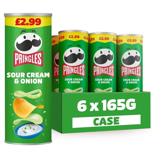 Pringles Sour Cream & Onion Crisps – 6 x 165g Tubs – Stackable Snack Favourites0