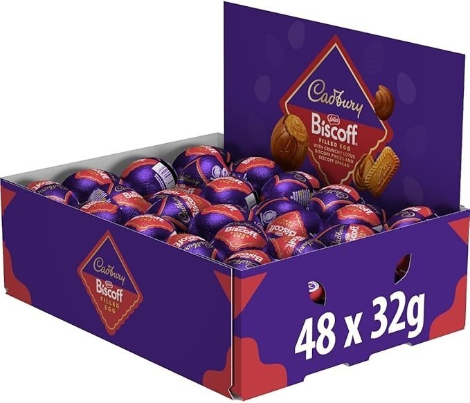 Full Box of 48 Cadbury Biscoff Chocolate Eggs 32g – Milk Chocolate with Biscoff0