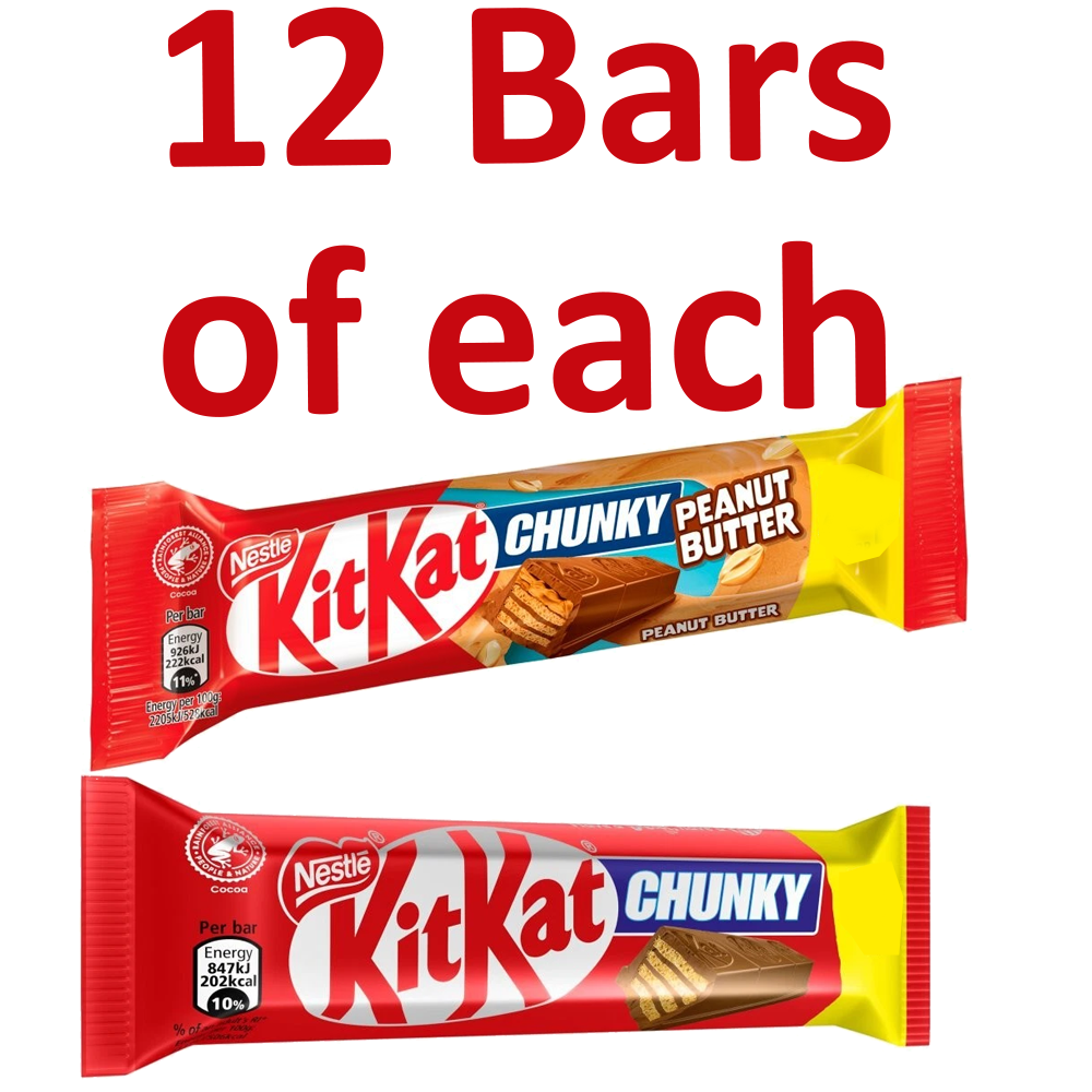 Mixed Box of 24 Bars Kit Kat Chunky Chocolate and Chunky Peanut Butter 40g Bar0