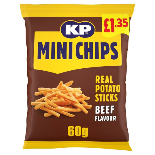 20 x KP Mini Chips Beef Flavour 60g – Full Box – Meaty Potato Snack Sticks0