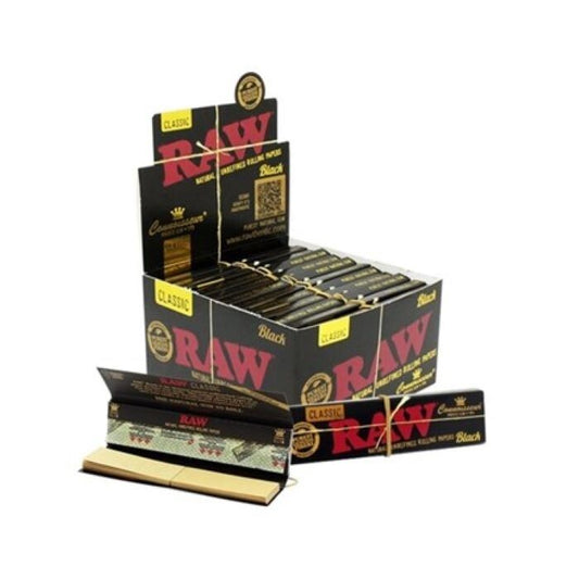 Box 24 Booklets RAW Connoisseur Black King Size Slim Rolling Papers with Tips0