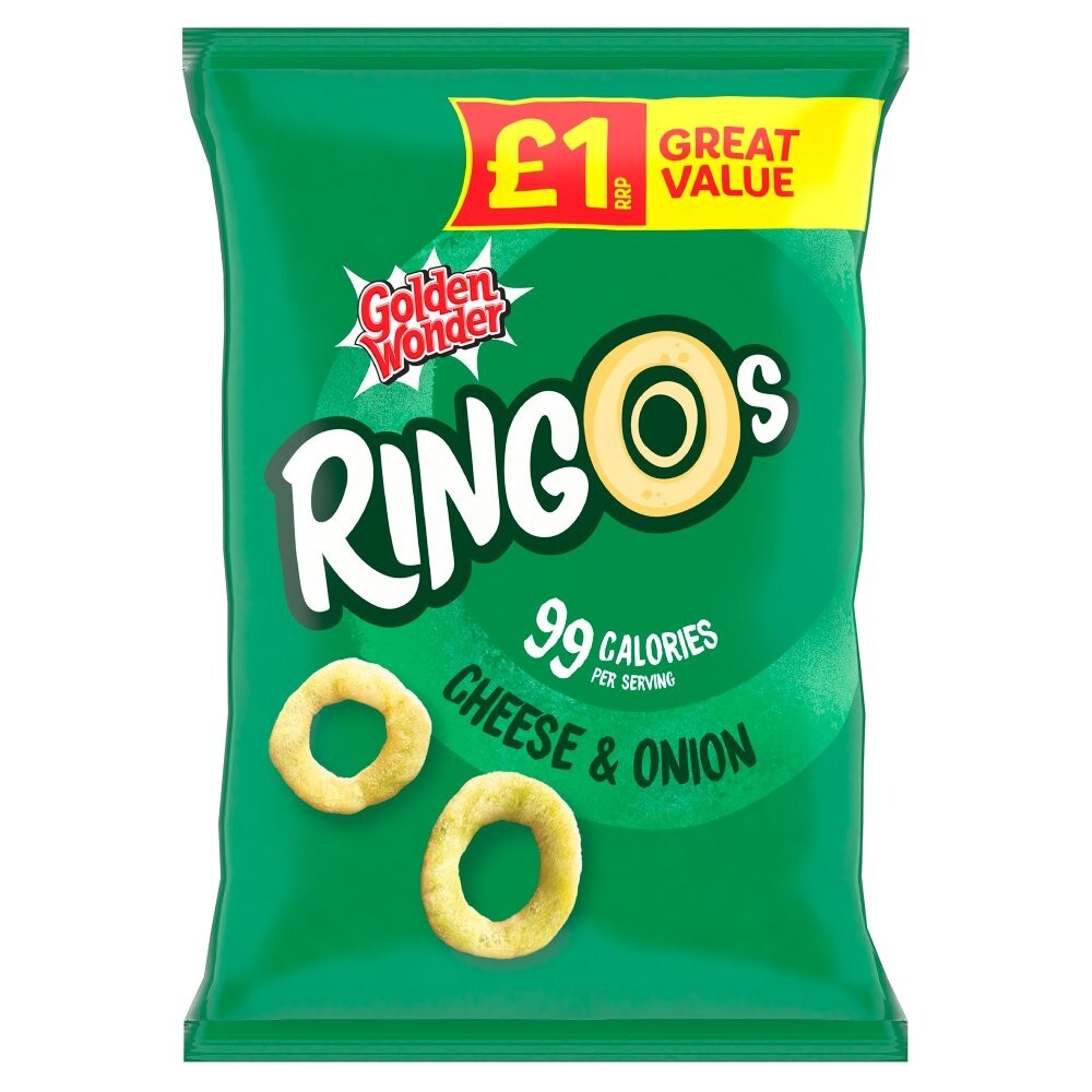 18 x Golden Wonder Ringos Cheese & Onion 40g – Full Box – Light & Crunchy Snacks0