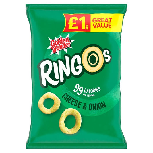 18 x Golden Wonder Ringos Cheese & Onion 40g – Full Box – Light & Crunchy Snacks0