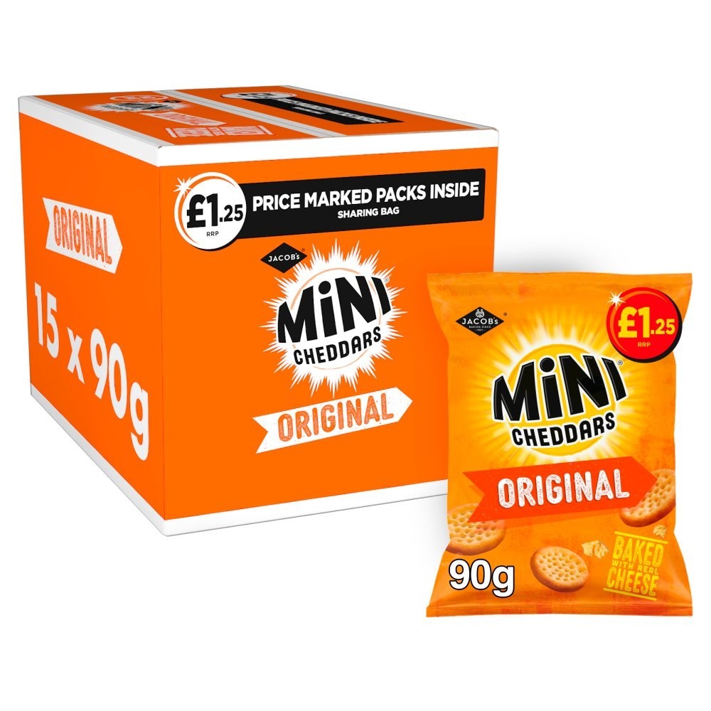 Mini Cheddars Original Flavour 15x90g Price Marked £1.25 Bag SHORT DATED REDUCED1