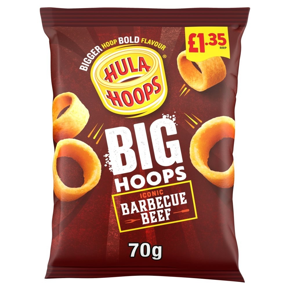20 x Hula Hoops Big Hoops BBQ Beef Share Bags – Full Box – Bold Meaty Flavour1