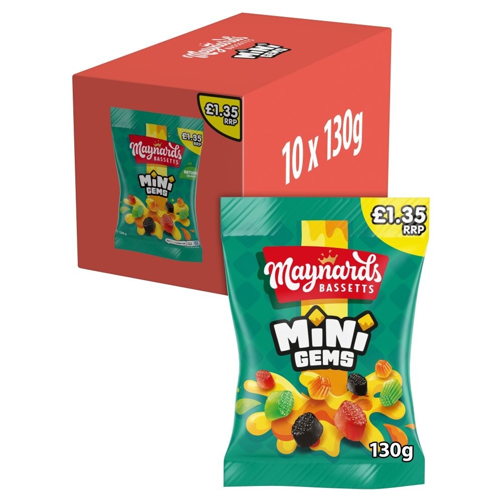 MAYNARDS MINI GEMS  Bag 130g x 10 Pack Full Case  £13.490