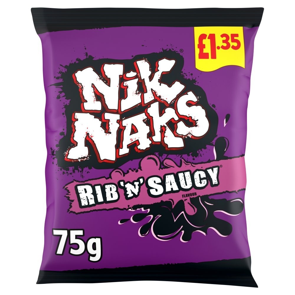20 x Nik Naks Rib ‘N’ Saucy 75g – Full Box – Tangy BBQ Flavour Crunchy Snacks0