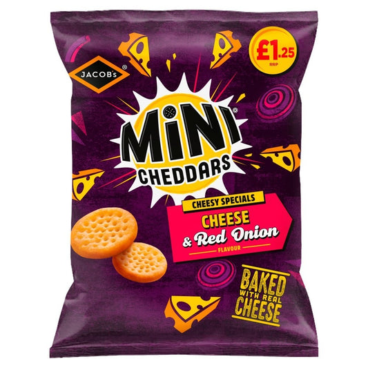 15 x Mini Cheddars Cheese & Red Onion 90g – £1.25 PMP – Full Box Baked Snacks0