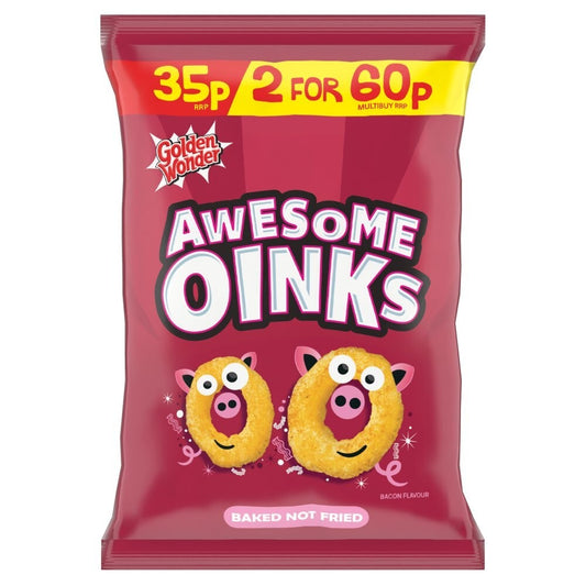 36 x Golden Wonder Awesome Oinks Bacon Snacks 22g  Full Box – Porky Crunch Treat0