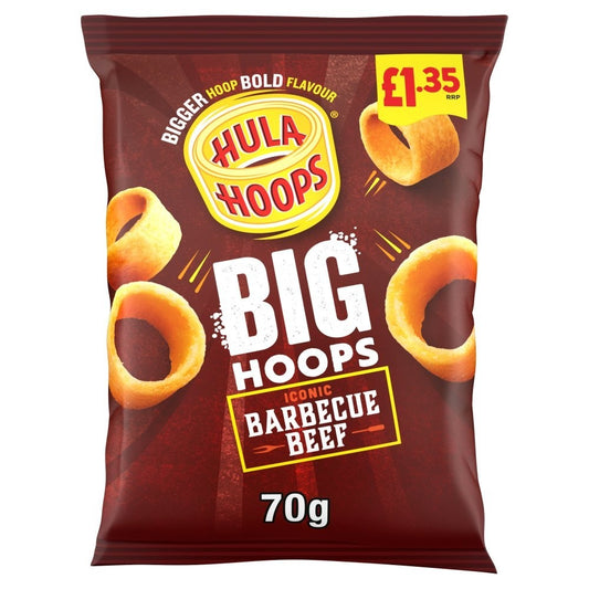20 x Hula Hoops Big Hoops BBQ Beef Share Bags – Full Box – Bold Meaty Flavour0