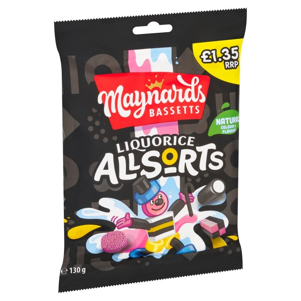 MAYNARDS LIQUORICE ALLSORTS   Bag 130g x 10 Pack Full Case  £13.491