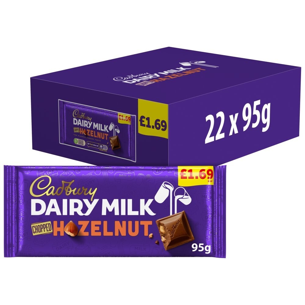 Box of 22 Large 95g Bars of Cadbury Dairy Milk Chopped Hazelnut  Only £36.990