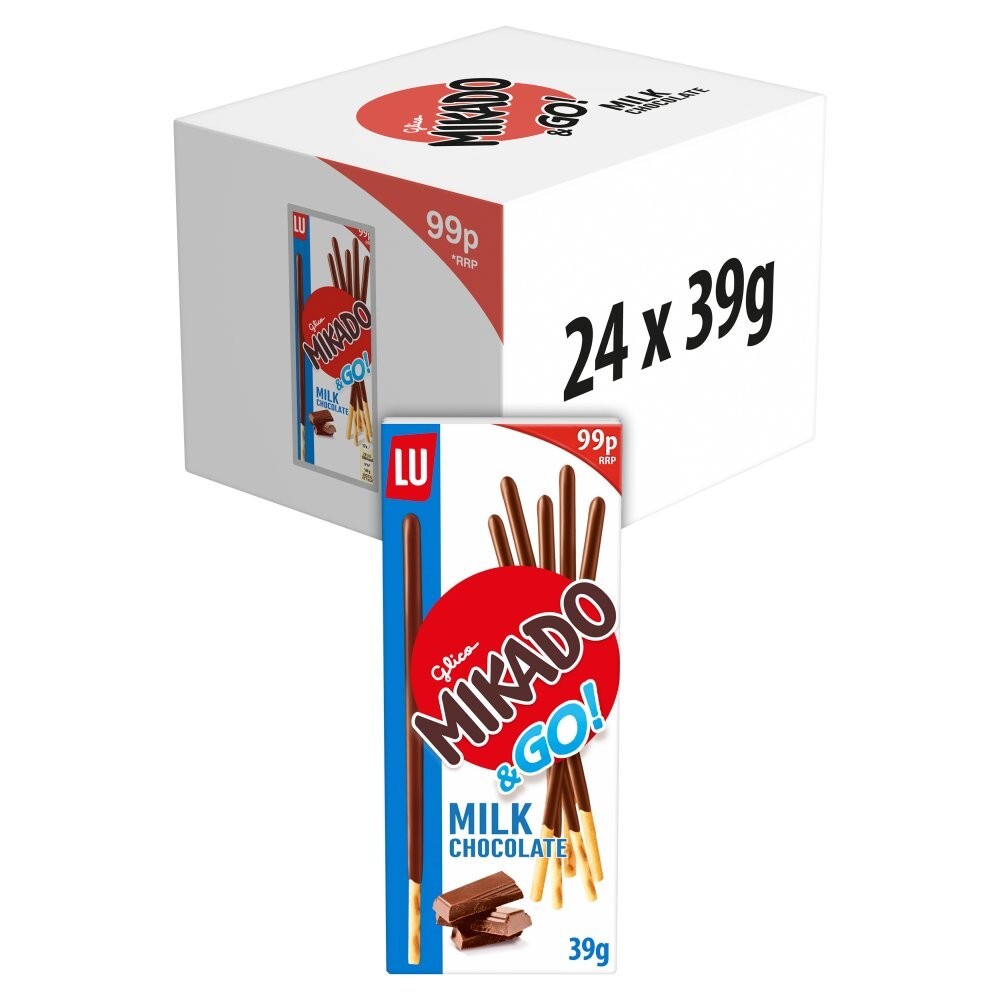 24 x Packs Mikado & Go Milk Chocolate Sticks Saiwa Biscuit Coated 99p0