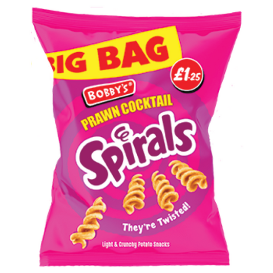Bobby's Spirals Prawn Cocktail Crisps Full Box Of 15 Packets at 63g Each Pack0