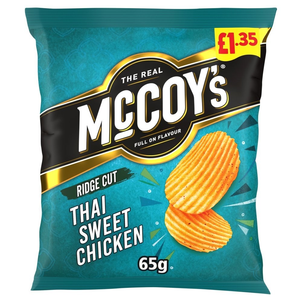 Full Box of 20 McCoy's Thai Sweet Chicken Flavour Ridge Cut Potato Crisps 65g0