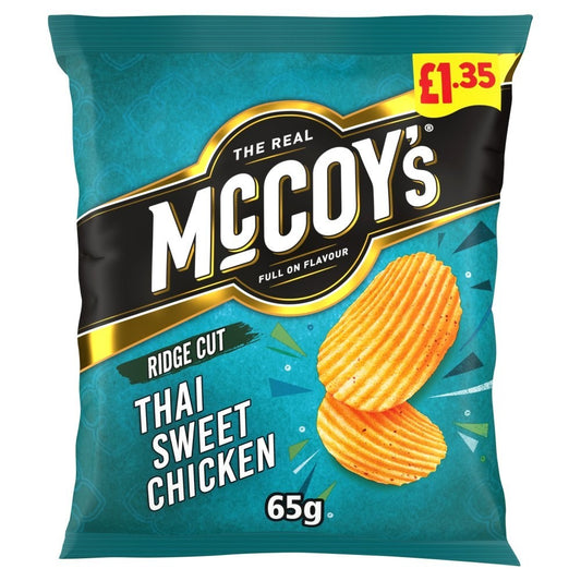 Full Box of 20 McCoy's Thai Sweet Chicken Flavour Ridge Cut Potato Crisps 65g0