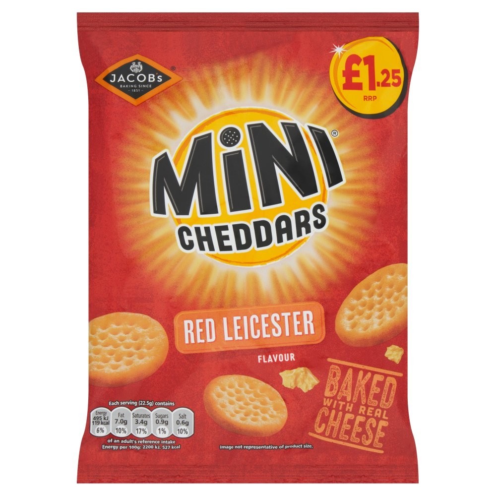 Mini Cheddars  Red Leicester Flavour 15 x 90g Price Marked £1.25 Bags £18.491