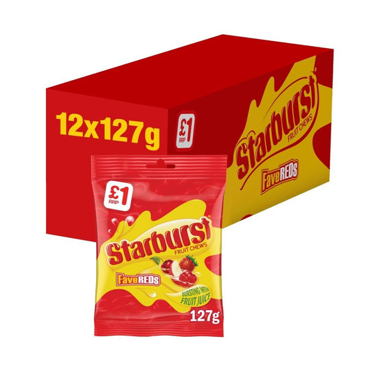 Starburst Fav Reds Fruit Chews Sweets Pouch Bag 12 x 127g Bags PM £1.000