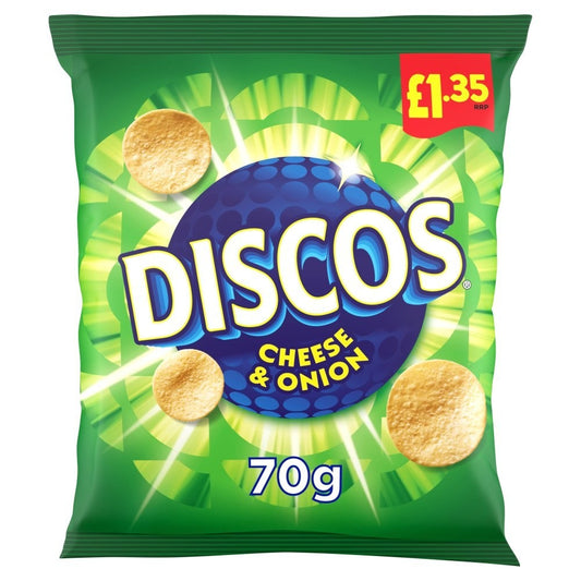 16 x Discos Cheese & Onion Crisps 70g – £1.35 PMP – Full Box – Bold Crunch Snack0