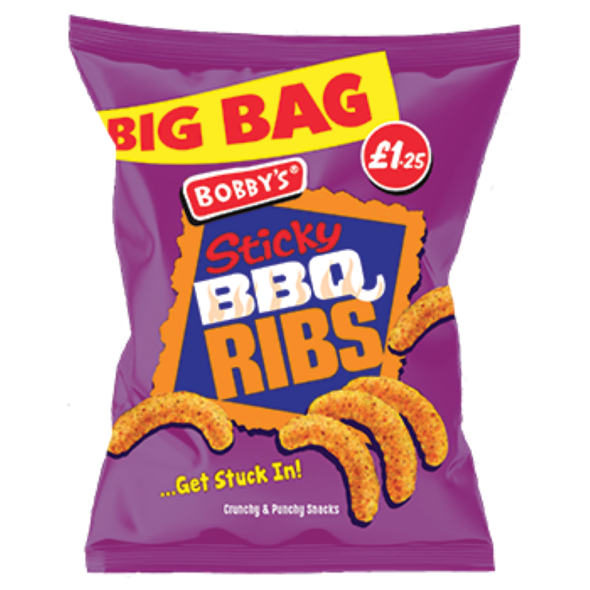 Bobby's Potato Sticky BBQ Ribs Crisps Full Box Of 15 Packets at 69g Each Pack0
