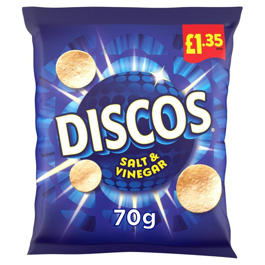 16 x Discos Salt & Vinegar Crisps 70g – £1.35 PMP – Full Box – Bold Crunch Snack0