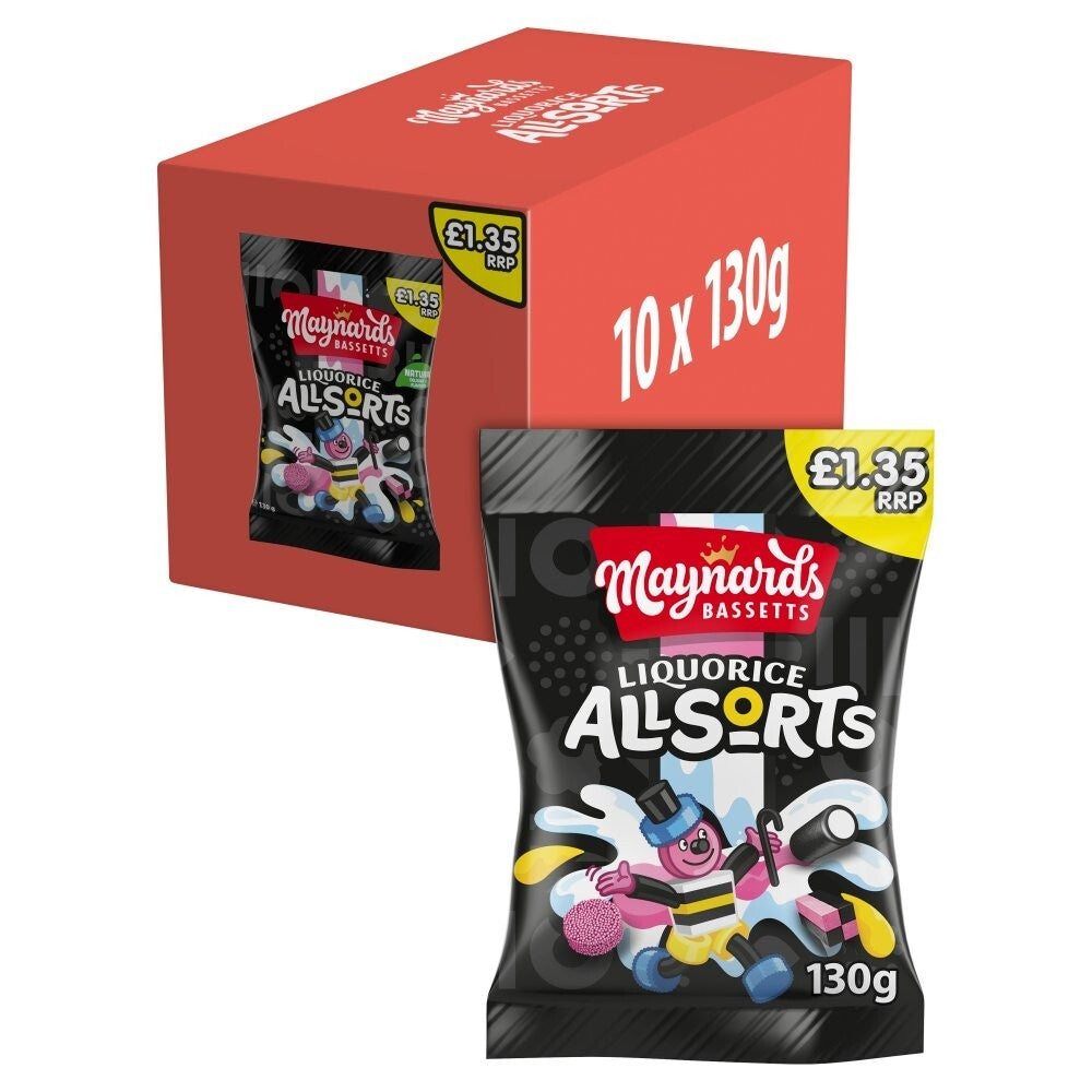 MAYNARDS LIQUORICE ALLSORTS   Bag 130g x 10 Pack Full Case  £13.490