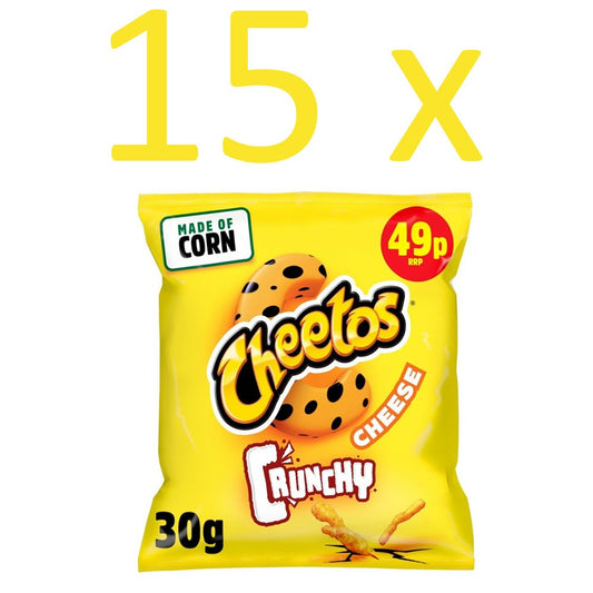 15 x Cheetos Crunchy Cheese Snacks 30g Bags – Half Box – Bold US Flavour0