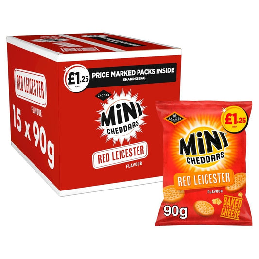 Mini Cheddars  Red Leicester Flavour 15 x 90g Price Marked £1.25 Bags £18.490