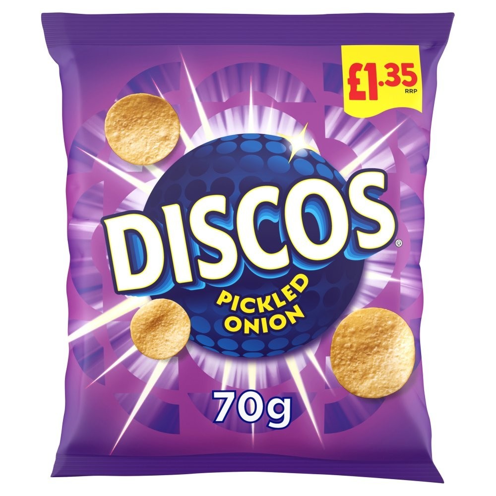 16 x Discos Pickled Onion Crisps 70g – £1.35 PMP – Full Box – Bold Tangy Snack0