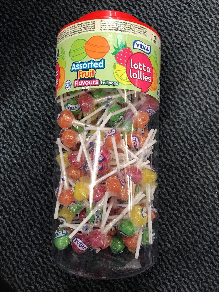 150 x Vidal Fruit Flavour Lollipops – Full Drum – Assorted Sweets Party Favours1