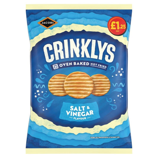 15 x Mini Cheddars Crinklys Salt & Vinegar 90g – £1.25 PMP – Full Box Snacks0