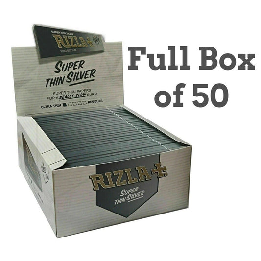 Full Box of 50 Silver Rizla Kingsize Slim Super Thin Cigarette Papers0