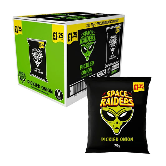 SPACE RAIDERS CRISPS SHARE BAGS  BOX OF 20 PICKLED ONION FLAVOUR £22.99 REDUCED0