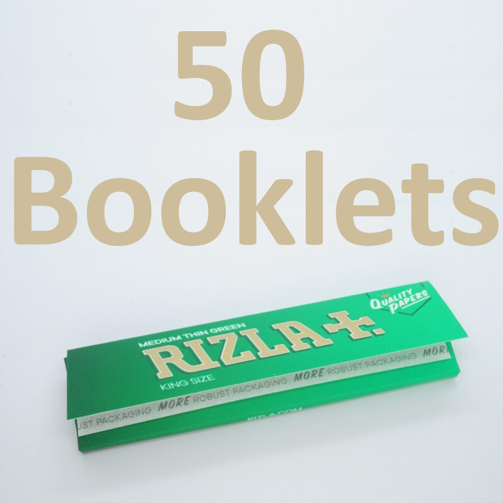 50 Booklets Rizla Green Medium Thin Rolling Cigarette Papers - Half Box0