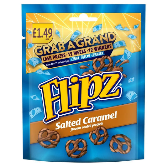 Flipz Flips Salted Caramel Chocolate Coated Pretzels 12 x 80g £1.49 Large Bags0