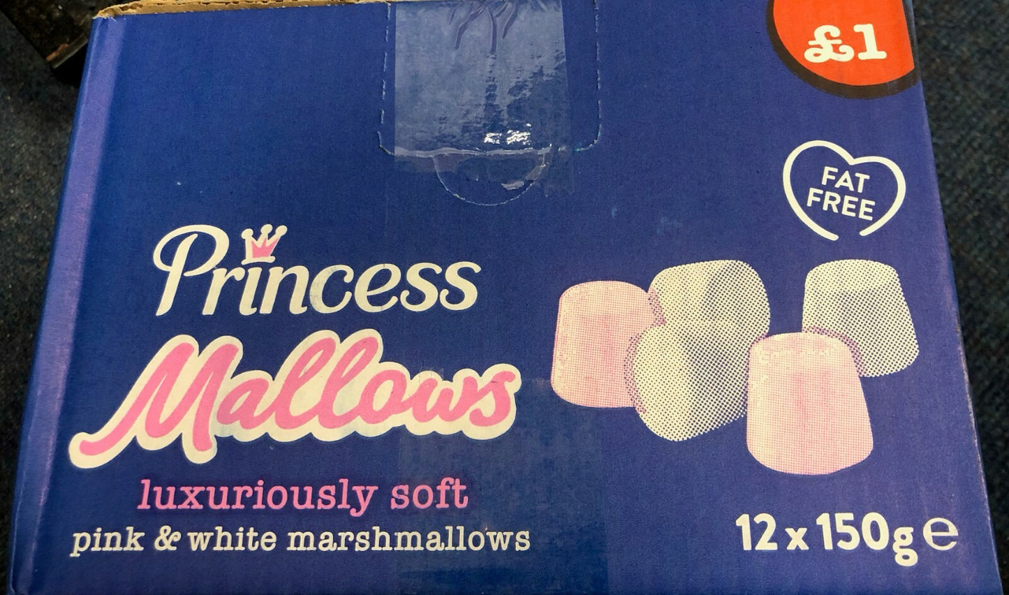 Princess Marsh Mallows Retro Kids Sweets  12 x 150gm Price Marked £1 Only £11.991