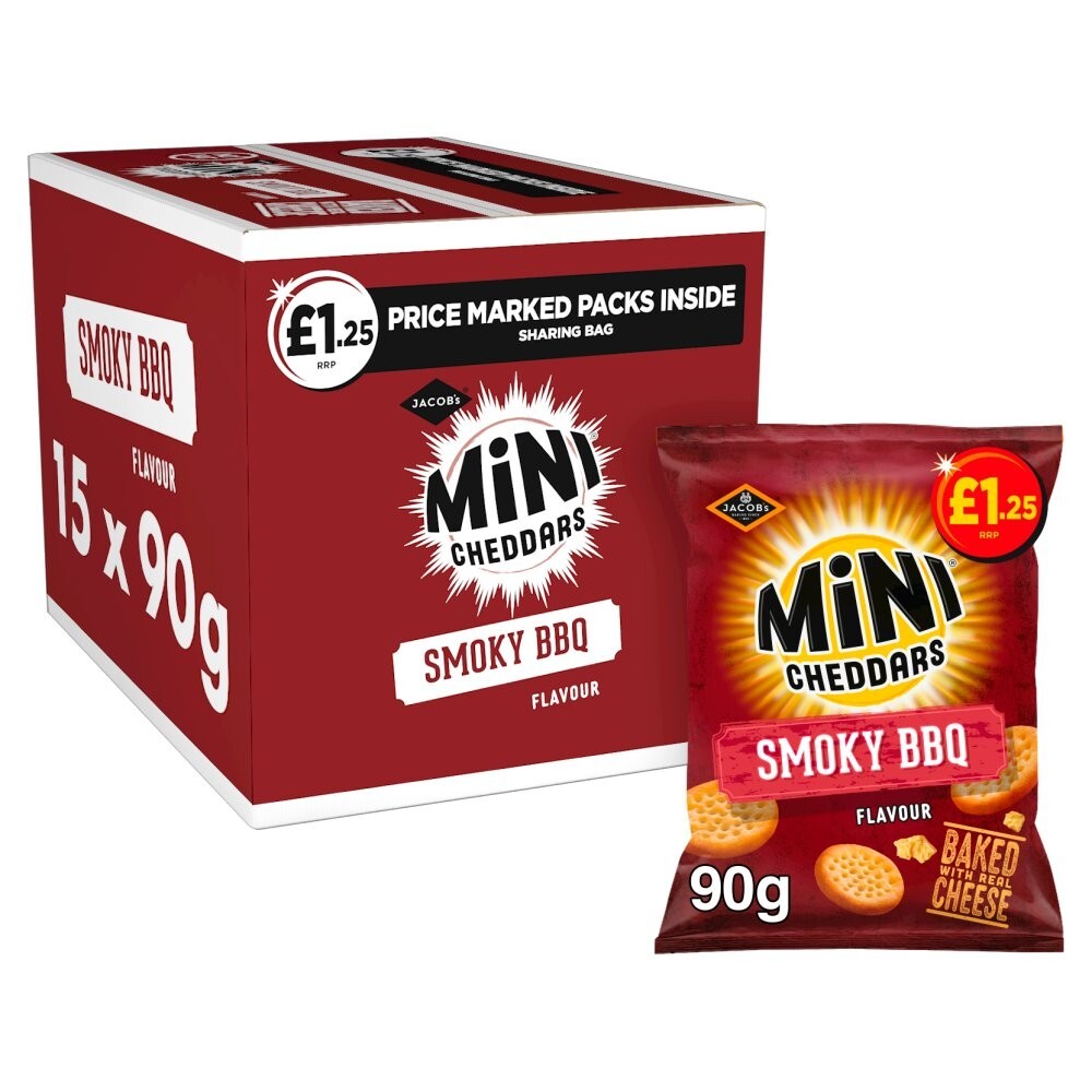 15 x Mini Cheddars Smoky BBQ 90g – Full Box – £1.25 PMP REWDUCED SHORT DATED0