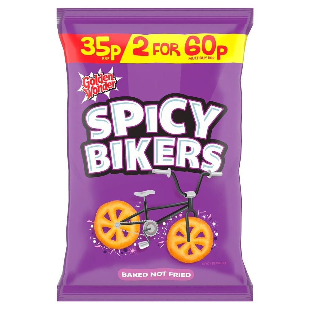 Golden Wonder Spicy Bikers – 36 x 22g Bags – Spicy Flavour Corn Snacks Full Box1