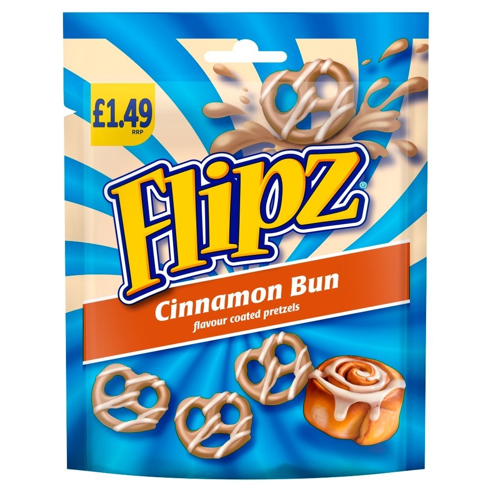 Flipz Flips Cinnamon Bun Chocolate Coated Pretzels 12 x 80g £1.49 Large Bags1