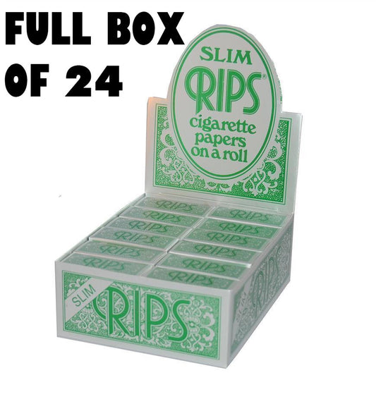 Full Box of 24 Rolls RIPS Slim Green Cigarette Rolling Papers 44mm Wide0