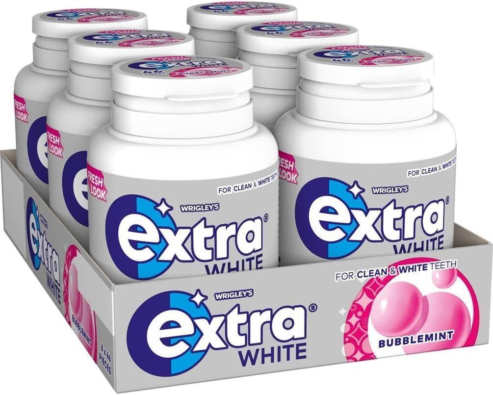 12 x Pots Wrigley's Extra White Bubblemint Sugarfree Chewing Gum 46 Pieces 64g