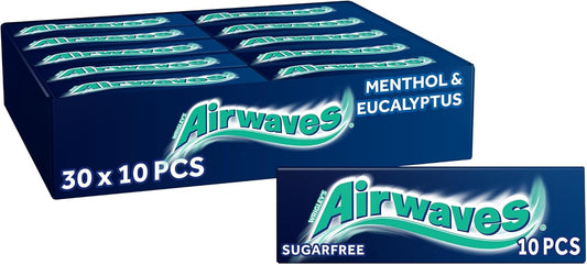 Full Box of 30 Wrigley's Chewing Gum Airwaves Sugar Free Menthol and Eucalyptus