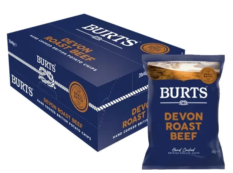 Box of Burts Devon Roast Beef Crisps 20 x 40g Bags Hand Cooked British Crisp