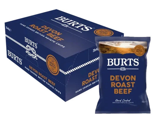 Box of Burts Devon Roast Beef Crisps 20 x 40g Bags Hand Cooked British Crisp