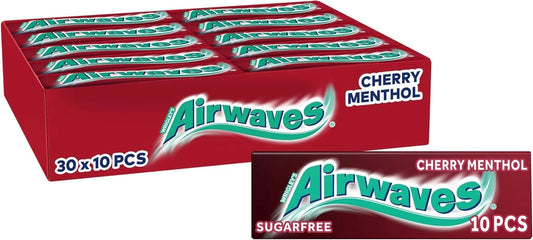 Full Box of 30 Wrigley's Chewing Gum Airwaves Sugar Free Cherry Menthol Free P&P
