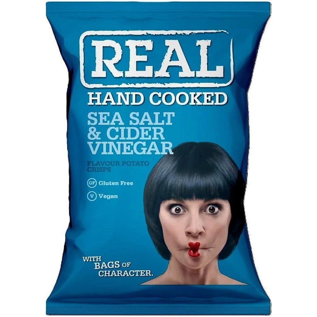 24 x REAL Crisps Sea Salt &amp; Cider Vinegar 35g – Full Box – Handcooked Classic