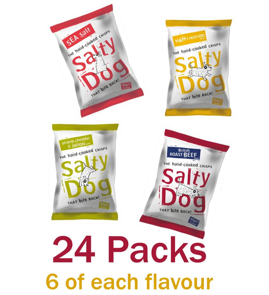 Mixed Box of Salty Dog Crisps - 6x 40g Packs - 24 Bags in total